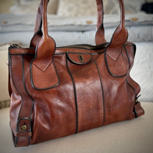 Fossil Large Zippered Vintage Leather Satchel - Picture 3 of 10